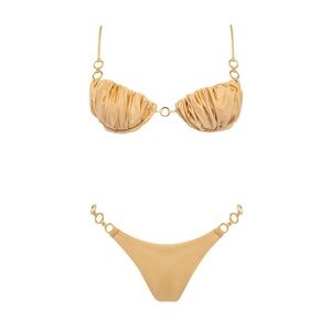 Lagoona Sol Bikini Set Gold Pleated Hoop Detail XS/S NWT